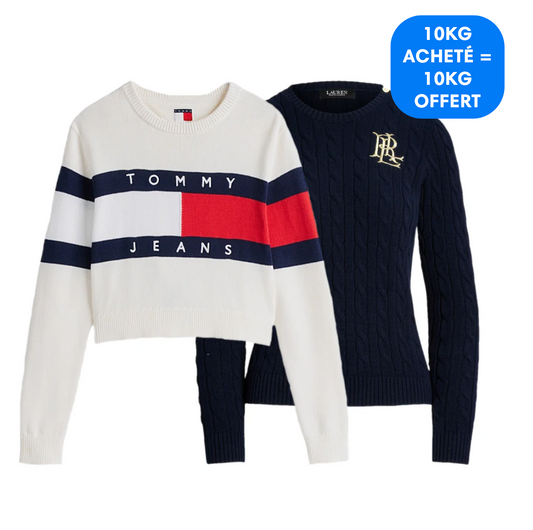 Mix 10kg Pull Ralph Lauren/Tommy Hilfiger Femme + 10kg OFFERT
